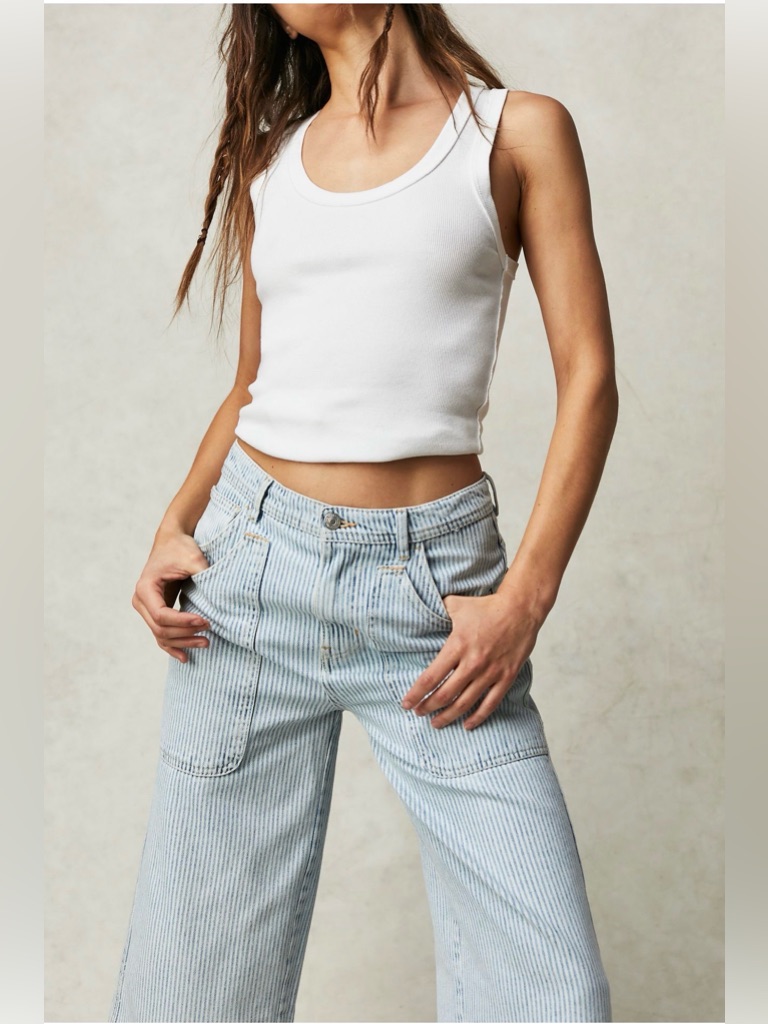 Free People Nwt Piper Mid Rise Crop Wide Leg Jeans Bleach Bloom Size 31